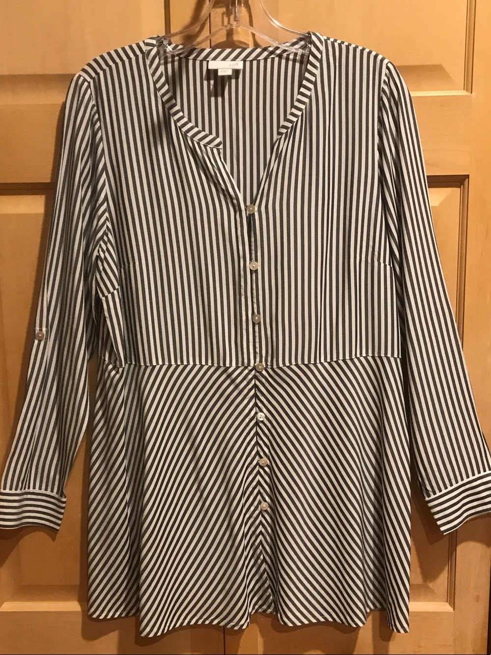J. Jill Black and White Striped Button-Front Blouse